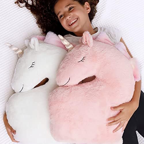 PERFECTTO Set of 2 Decorative Unicorn Pillows for Girls Kids Room. White and Pink Fluffy Pillows. So | Amazon (US)