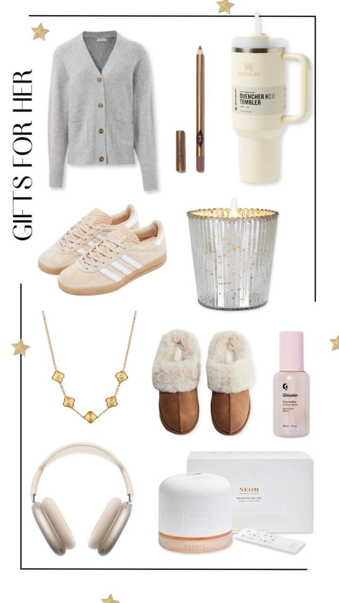 GIFTS FOR HER 🎁✨

Here are some of my personal faves for a Christmas wish list.. especially with Black Friday coming up! 

Grey Matalan Cardigan, Charlotte Tilbury lip liner, Stanley Cup, Adidas Gazelle’s, The White Company candle, Abbott Lyon clover necklace, H&M slippers, Glossier serum, Apple AirPods Max, Neom wellbeing diffuser.

#LTKuk #LTKgiftguide #LTKCyberWeek