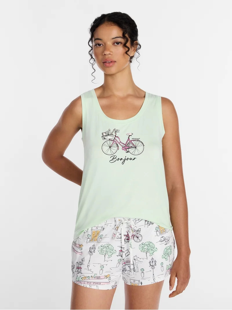 Joyspun Women's Tank Top and Shorts Pajama Set, 2-Piece, Sizes XS-3X | Walmart (US)