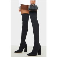 Black High Point Lycra Thigh High Boot | PrettyLittleThing US