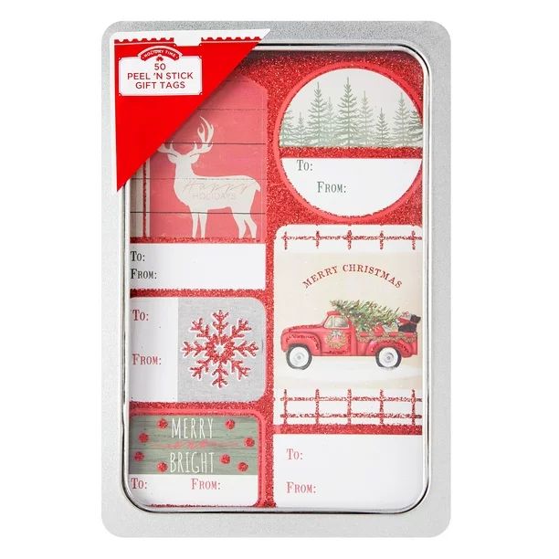 Holiday Time Red Glitter Peel 'N Stick Gift Tags, 50 Paper Gift Labels; Glitter - Walmart.com | Walmart (US)