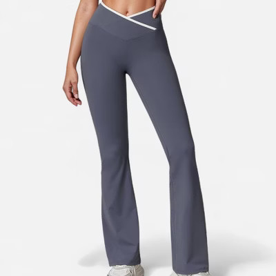 Anna-Kaci Women's Flare Leg Yoga Pants with Crossover High Waistband and Four-Way Stretch Fabric - X Large, Gray | Target