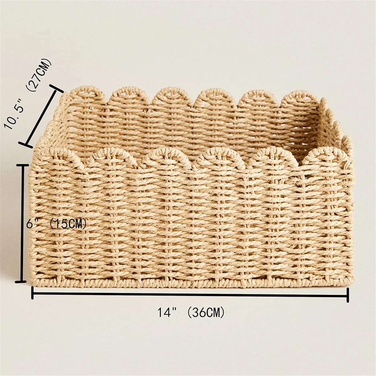 Growment Scalloped Edge Hand Woven Paper Storage Basket, Handles - Walmart.com | Walmart (US)