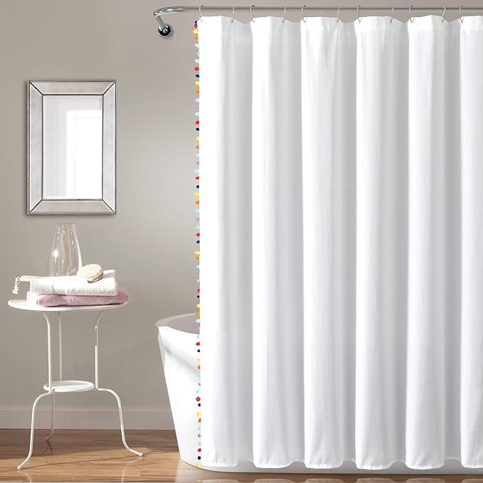 Lush Decor Pom Pom Shower Curtain, Rainbow, 72" X 72" | Amazon (US)