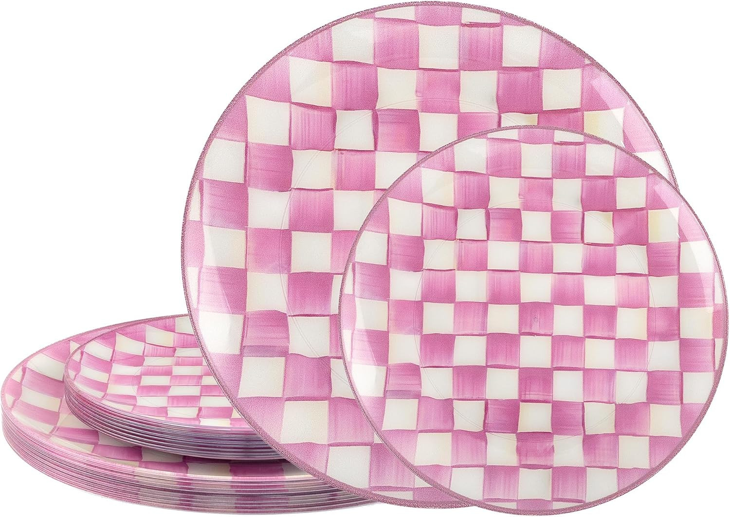 U-QE 20PCS Rose Pink Plastic Plates for Party - Fancy Checkered Plates | Amazon (US)
