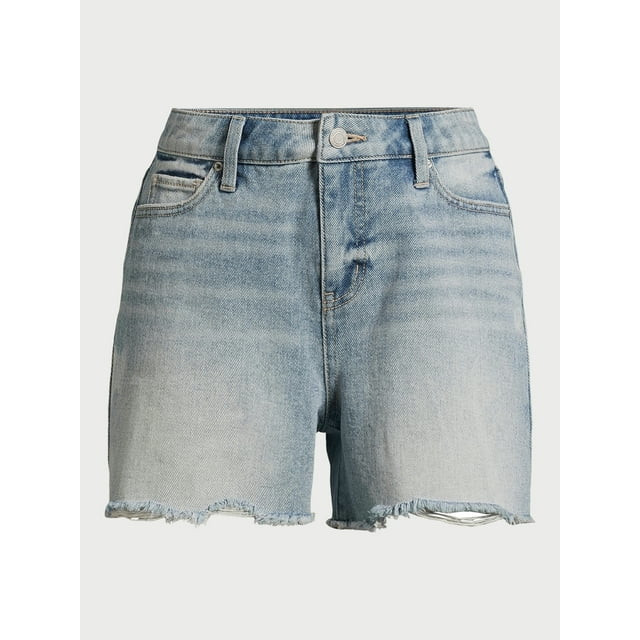 Time and Tru Women's Denim Shorts with Destructed Hem, 4" Inseam, Sizes 2-18 | Walmart (US)