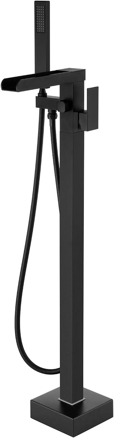 Wowkk Waterfall Tub Filler Freestanding Bathtub Faucet Black Floor Mount Brass Single Handle Bath... | Amazon (US)