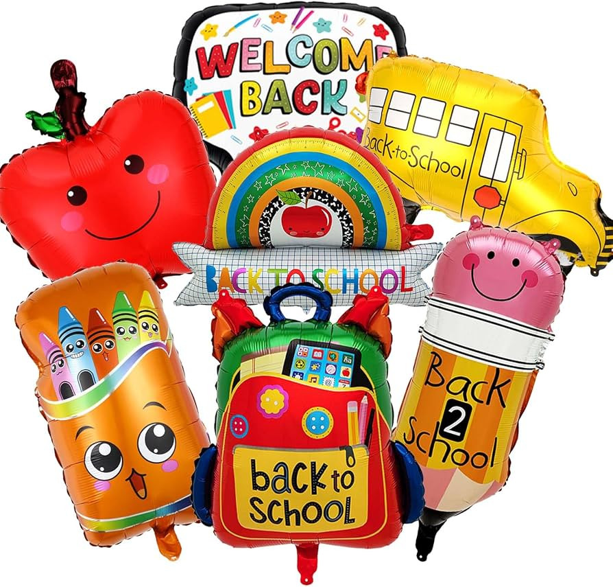 First Day of School Balloons Back to School Balloons Bus Pen Sun Clouds Rainbow Ruler Crayon Appl... | Amazon (US)