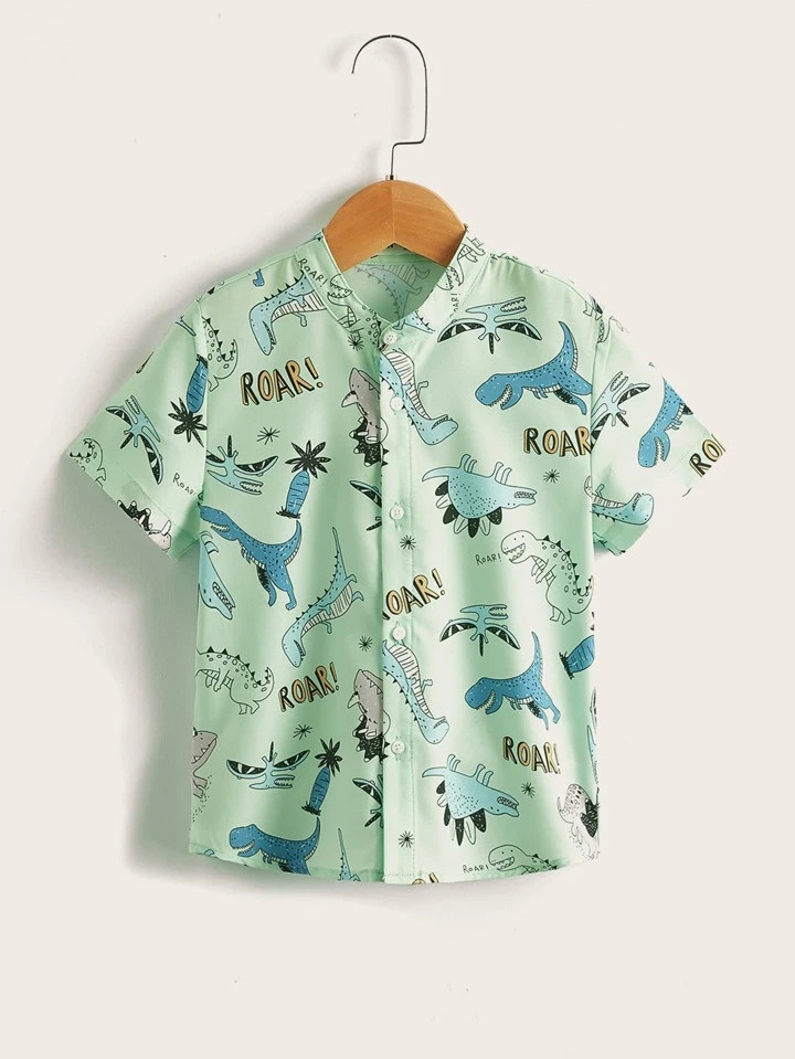 SHEIN Kids QTFun Toddler Boys Mock Neck Allover Cartoon Print Shirt | SHEIN
