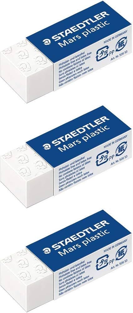 STAEDTLER Mars Plastic Eraser Pack Of 3 Plastic Mini, White | Amazon (US)