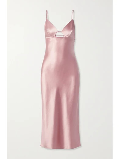 Fleur du Mal - Cutout Silk-satin Midi Dress - Blush | NET-A-PORTER (US)