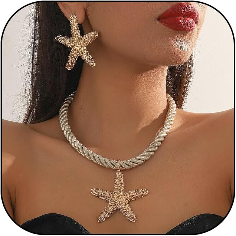 Starfish Earrings Gold Starfish Necklace Beach Jewelry for Women Gold Charm Necklace Trendy Jewel... | Amazon (US)