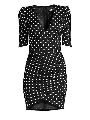 Alice + Olivia Women's Judy Ruched Polka Dot Dress - Black - Size 0 | Saks Fifth Avenue