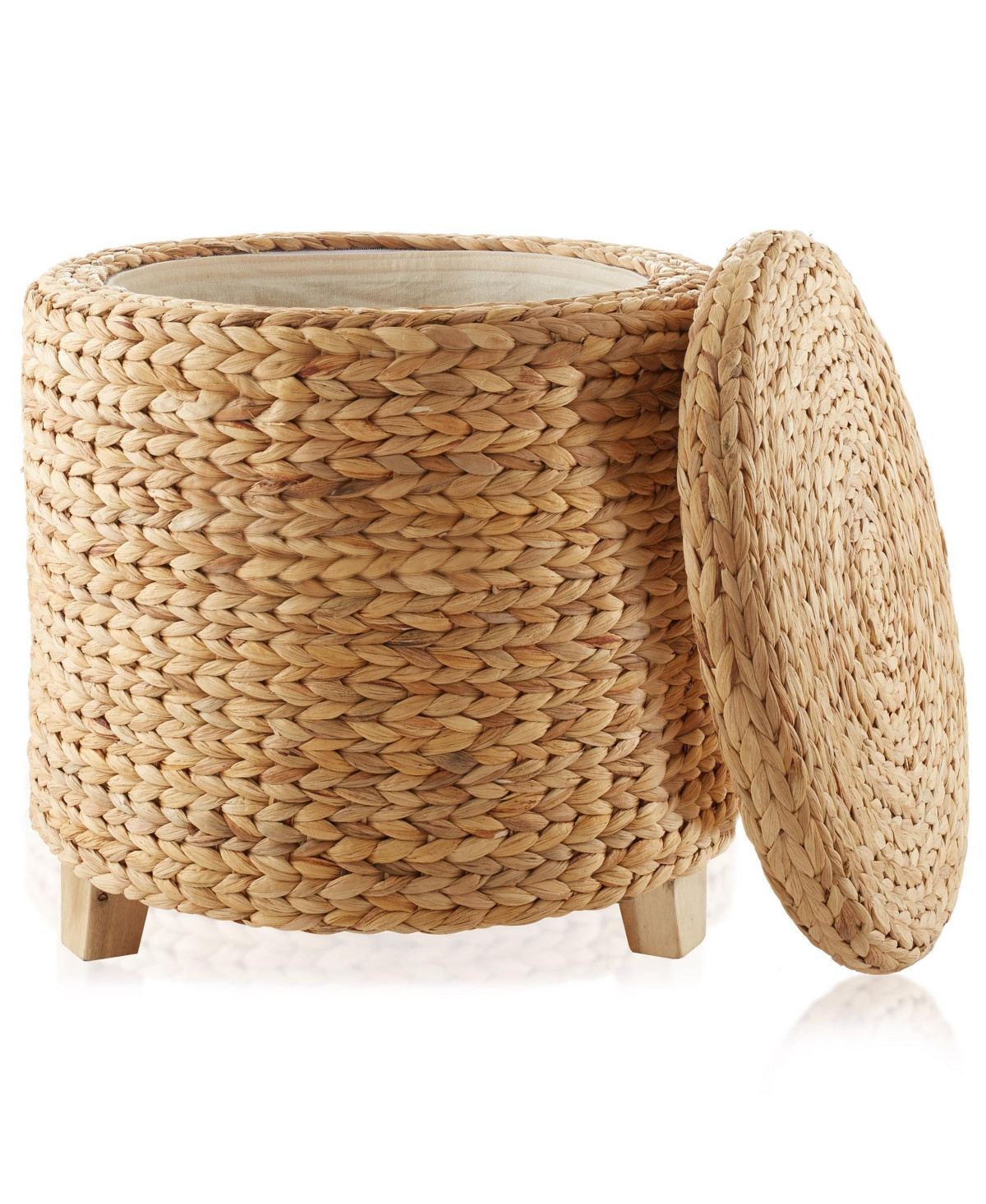 Casafield 17" Round Storage Ottoman with Lid - Natural, Handwoven Footstool for Living Room, Bedroom, Bathroom, Home Office - Natural | Macy's