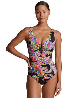 Lauren Ralph Lauren Women's Paisley-Print Ruched One-Piece Swimsuit - Macy's | Macy's