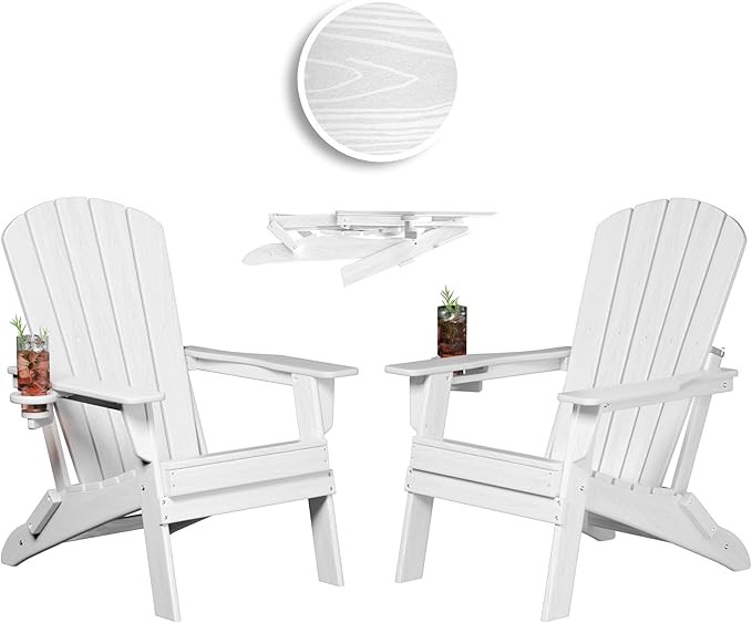 Folding Adirondack Chair, SGS Tested, Wooden Textured with Cup Holder, Heavy All-Weather HDPE Com... | Amazon (US)