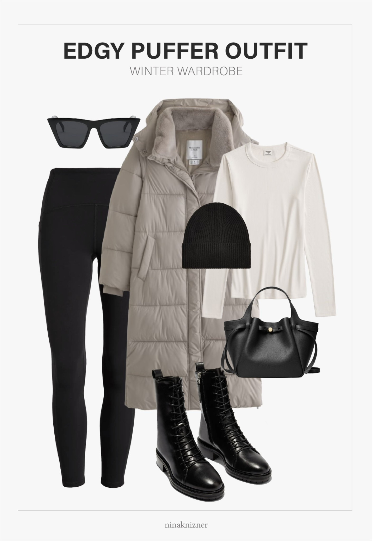Cozy casual winter outfit...

- Amazon Square Cateye Sunglasses for Women 
- Lululemon Fast and Free High-Rise Thermal Tight in Black 
- Abercrombie Long Puffer in Sand 
- J.Crew Cashmere Ribbed Beanie in Black  
- Abercrombie Long-sleeve Ribbed Tee
- Tory Burch Small Romy Bag in Black Leather
- Aeyde Isa Leather Lace-Up Ankle Boot in Black


#winter #coat #puffer #beanie #leggings #boots #booties #combatboots #blackleatherboots #totebag #black #toryburch #cateyesunglasses #taupecoat #longcoat #puffercoat #cozy #women #winteroutfit

#LTKTravel #LTKSeasonal #LTKActive