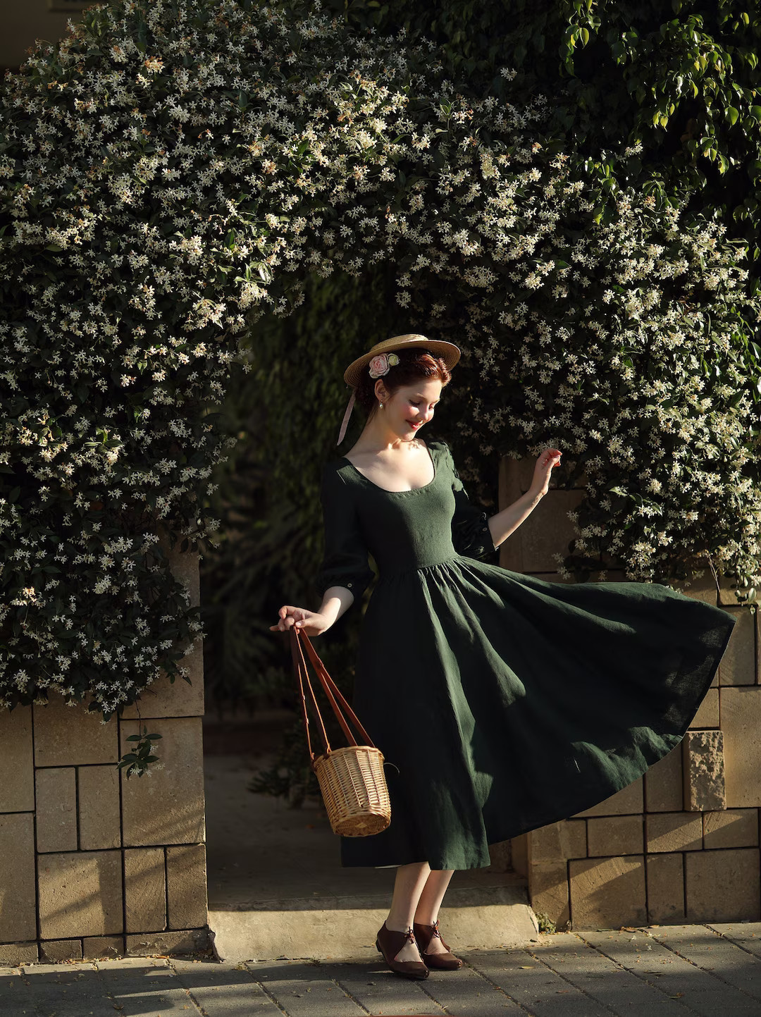 MID CENTURY MODERN | Green Renaissance Dress, Wedding Guest Dress, Garden Party Dress, Mother of ... | Etsy (US)