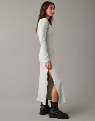 AE Long-Sleeve Knit Midi Dress | American Eagle Outfitters (US & CA)