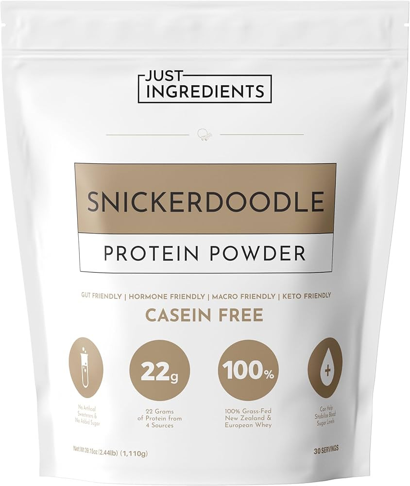 JUST INGREDIENTS Snickerdoodle Protein Powder - Grass-Fed Whey, Plant Proteins, Cinnamon Vanilla ... | Amazon (US)