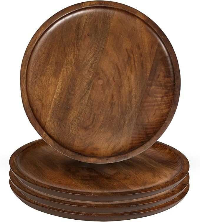 Alpha Living Home Wooden Charger Plates 11" - Set of 4 | Handcrafted Wooden Appetizer Plates for ... | Amazon (US)