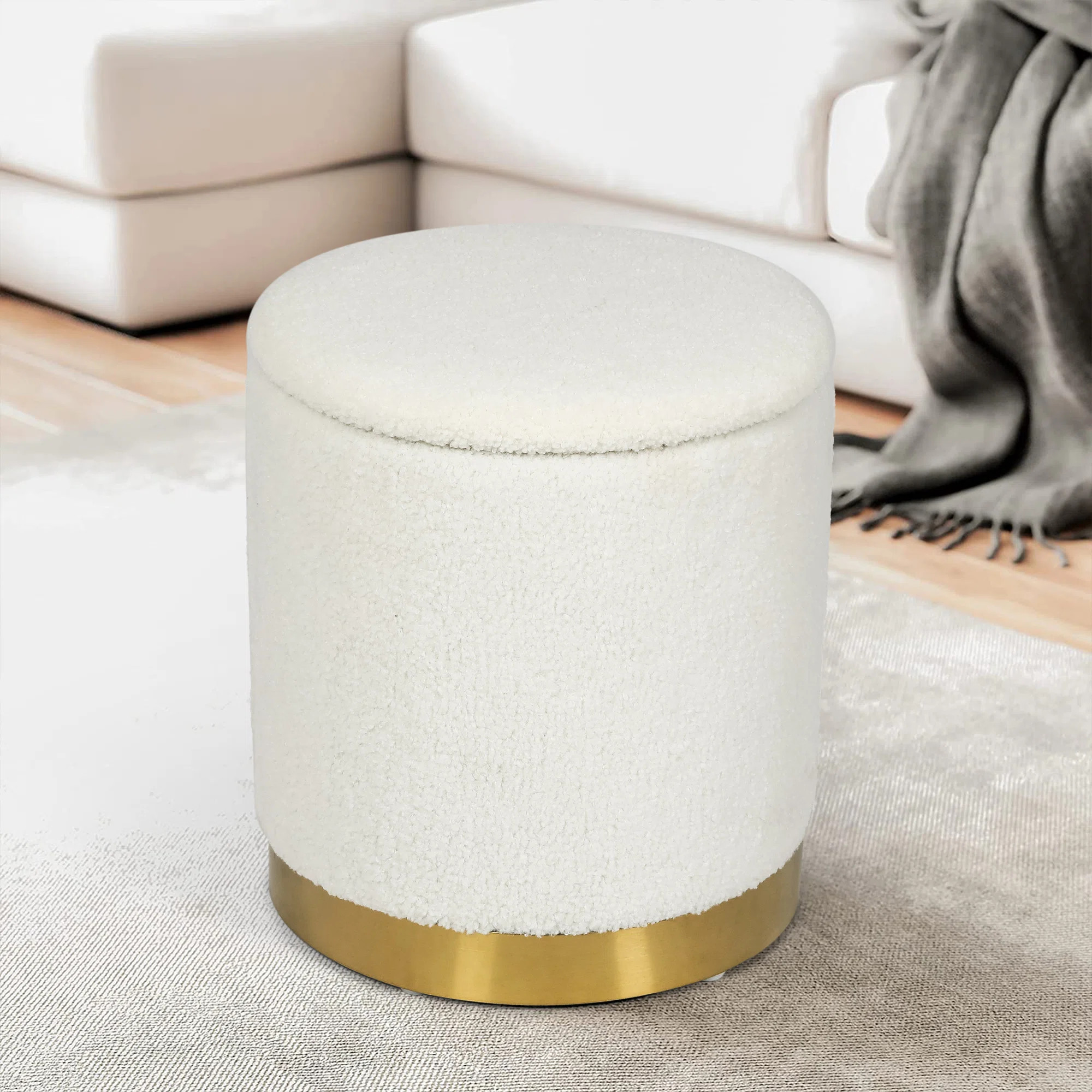 Teddy Fleece Round Ottoman With Stroage | Wayfair North America