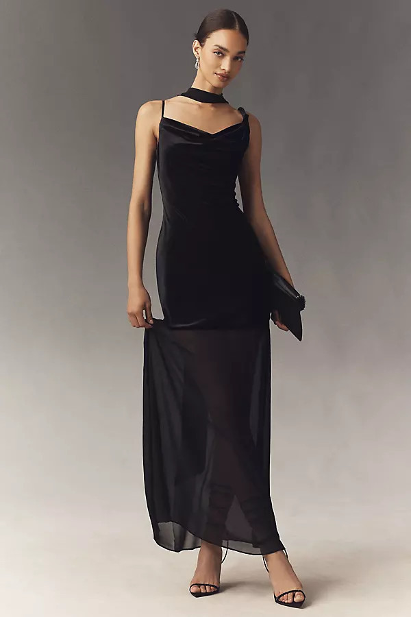 Velvet Scarf-Neck Maxi Dress | Anthropologie (US)