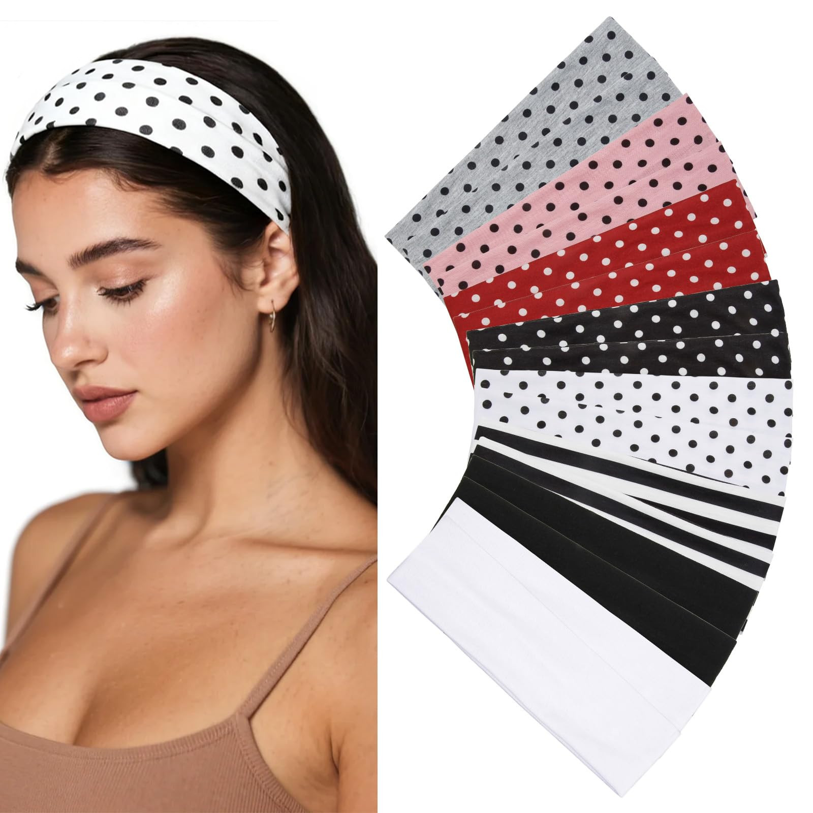 Huachi Polka Dot Headbands for Women Non Slip 16 Pack Elastic Sports Hair Bands for Women, Soft C... | Amazon (US)