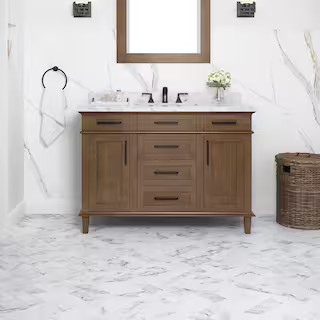 Sonoma 48 in. Single Sink Freestanding Almond Latte Bath Vanity with Carrara Marble Top (Assemble... | The Home Depot