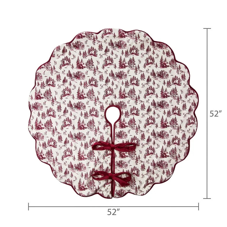 Red and Ivory Forest Velvet Christmas Tree Skirt, 52", by My Texas House | Walmart (US)