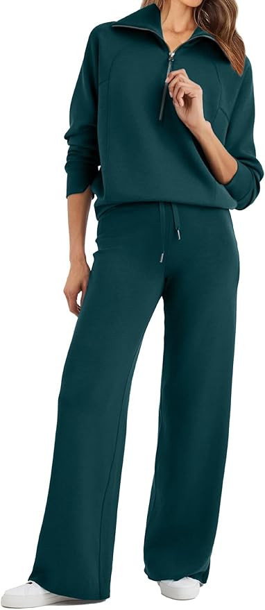Glamaker Womens 2 Piece Outfits Sweatsuit Set Oversized Half Zip Sweatshirt Wide Leg Sweatpants L... | Amazon (US)