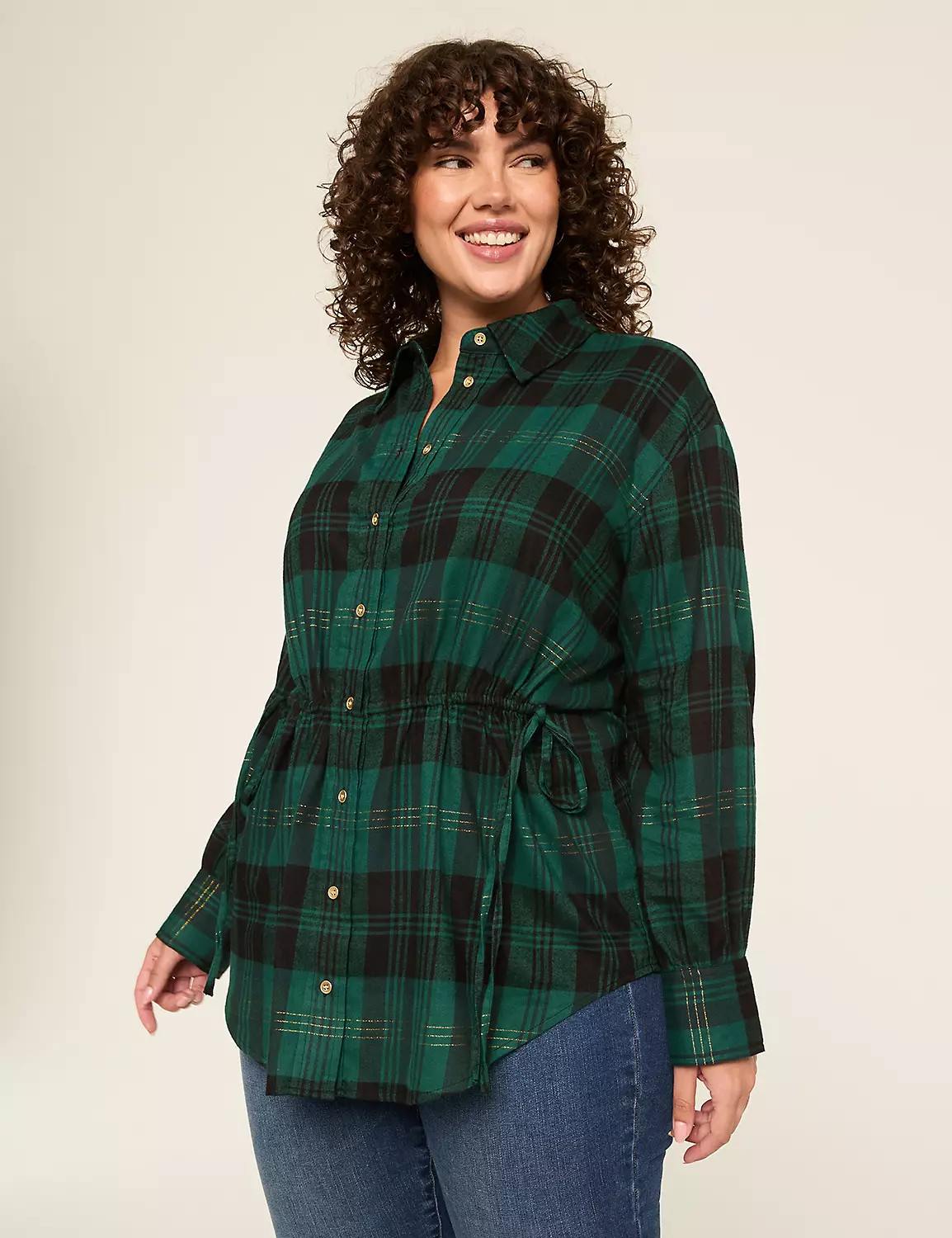 Relaxed Tie-Waist Button-Down Tunic Top | Lane Bryant (US)
