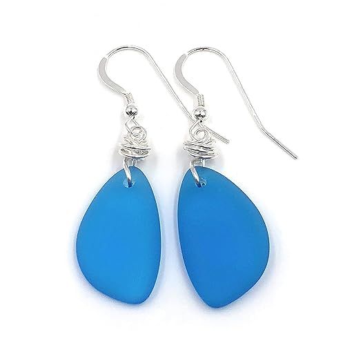Popular Vivid Aqua Beach Sea Glass Earrings with Handmade Knot and Sterling Silver Hooks by Aimee... | Amazon (US)