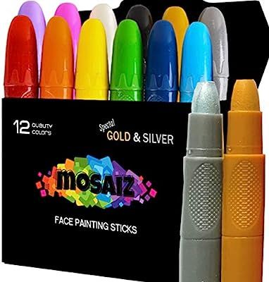 Face Paint Crayon 12 Colors with Gold and Silver Face Painting Sticks for Kids Washable Twistable... | Amazon (US)