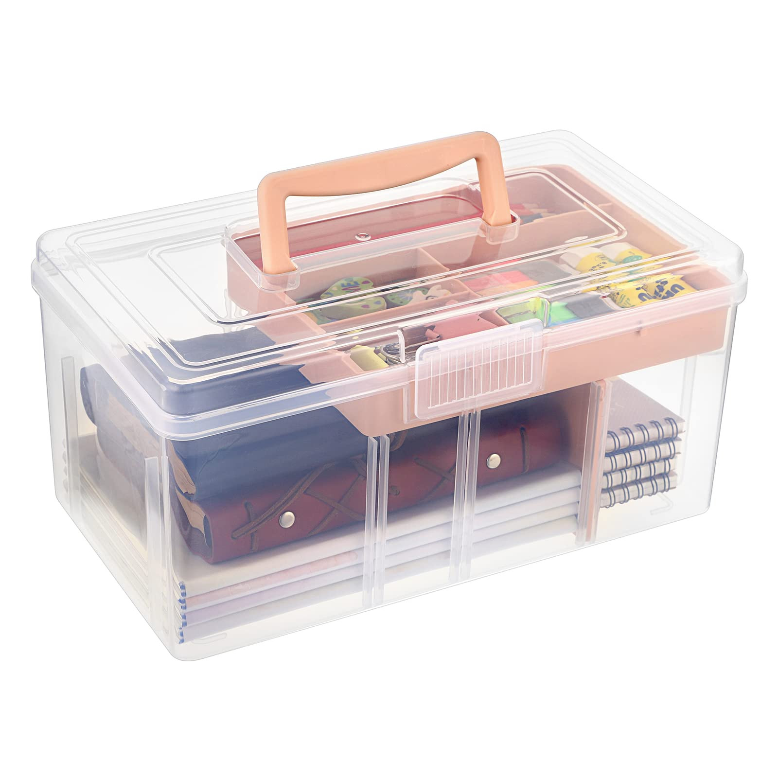 BTSKY 2 Layer Clear Plastic Dividing Storage Box with Removable Tray Multipurpose Stationery Stor... | Amazon (US)