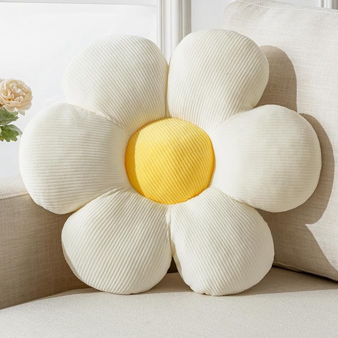 Flower Pillow, Flower Shaped Throw Pillow Cushion Seating six Petal 15.75" White Flower PlushThro... | Amazon (US)