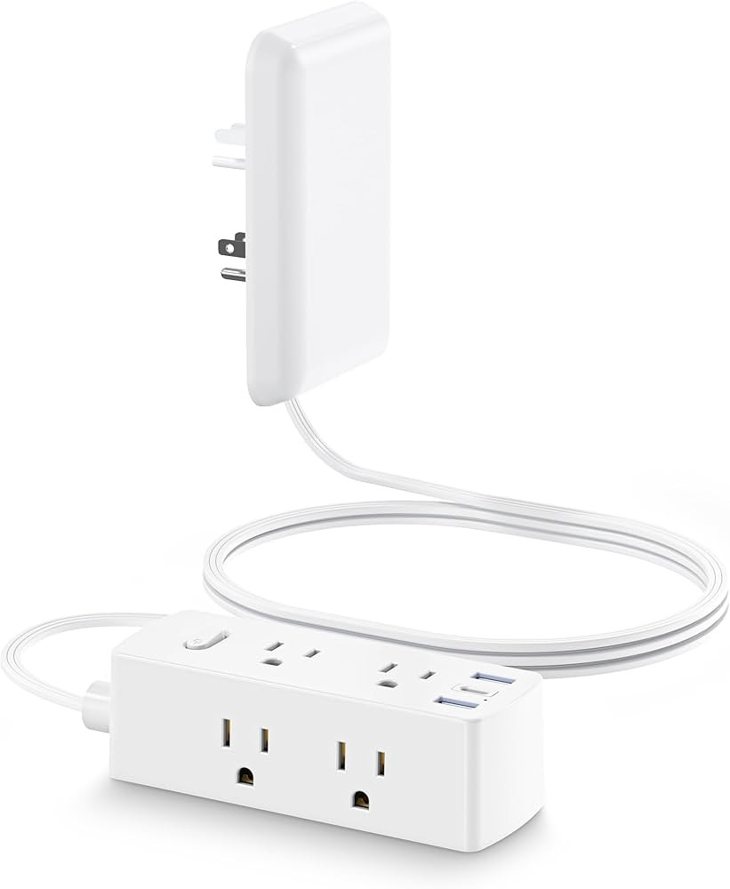 Flat Extension Cord with Outlet Cover, Olcorife Flat Plug Power Strip with 6 Outlets and 3 USB Po... | Amazon (US)