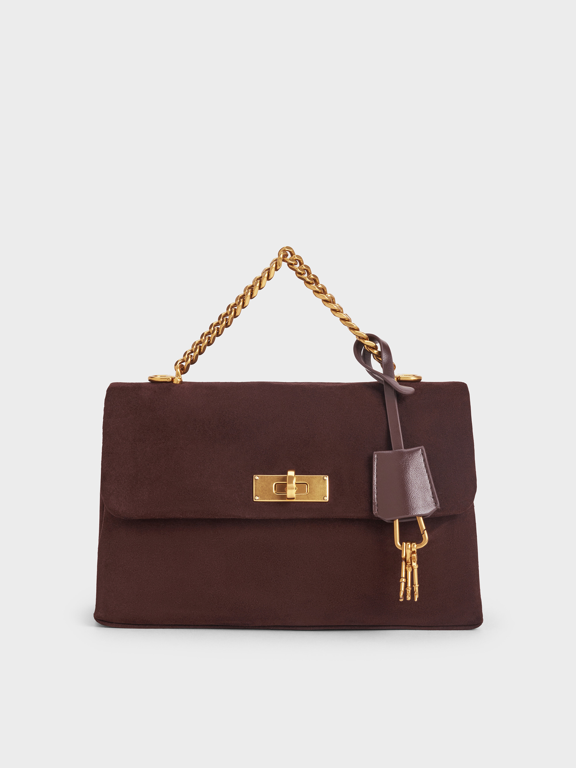 Kerry Recycled Suede Chain-Handle Crossbody Bag
    
         - Espresso Brown | Charles & Keith UK