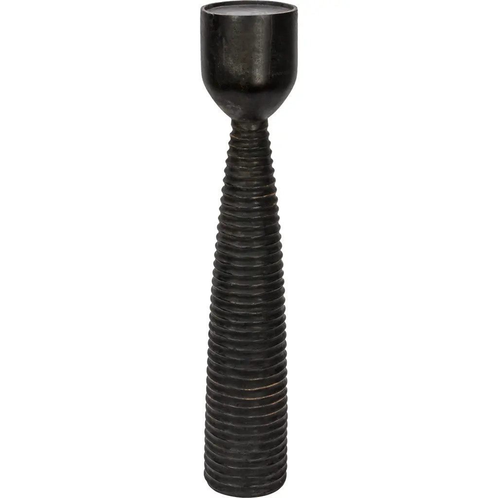 Storied Home Round Hand-Carved Mango Wood Ribbed Candle Holder, Black at Nordstrom | Nordstrom