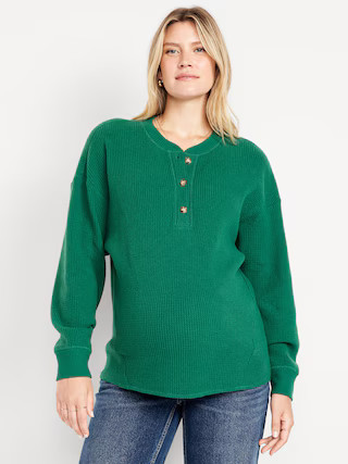 Maternity Oversized Cozy Waffle Henley Top | Old Navy (US)