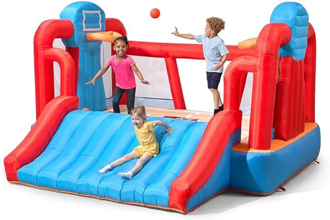 Step2 Full-Court B-Ball Inflatable Bouncer Kids Inflatable Bounce House & Basketball Court, Blue | Amazon (US)