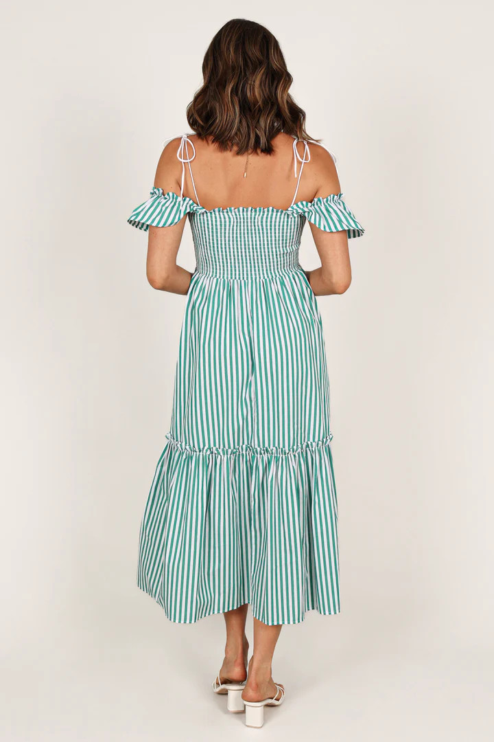Yasminie Shirred Maxi Dress - Green Stripe | Petal & Pup (US)