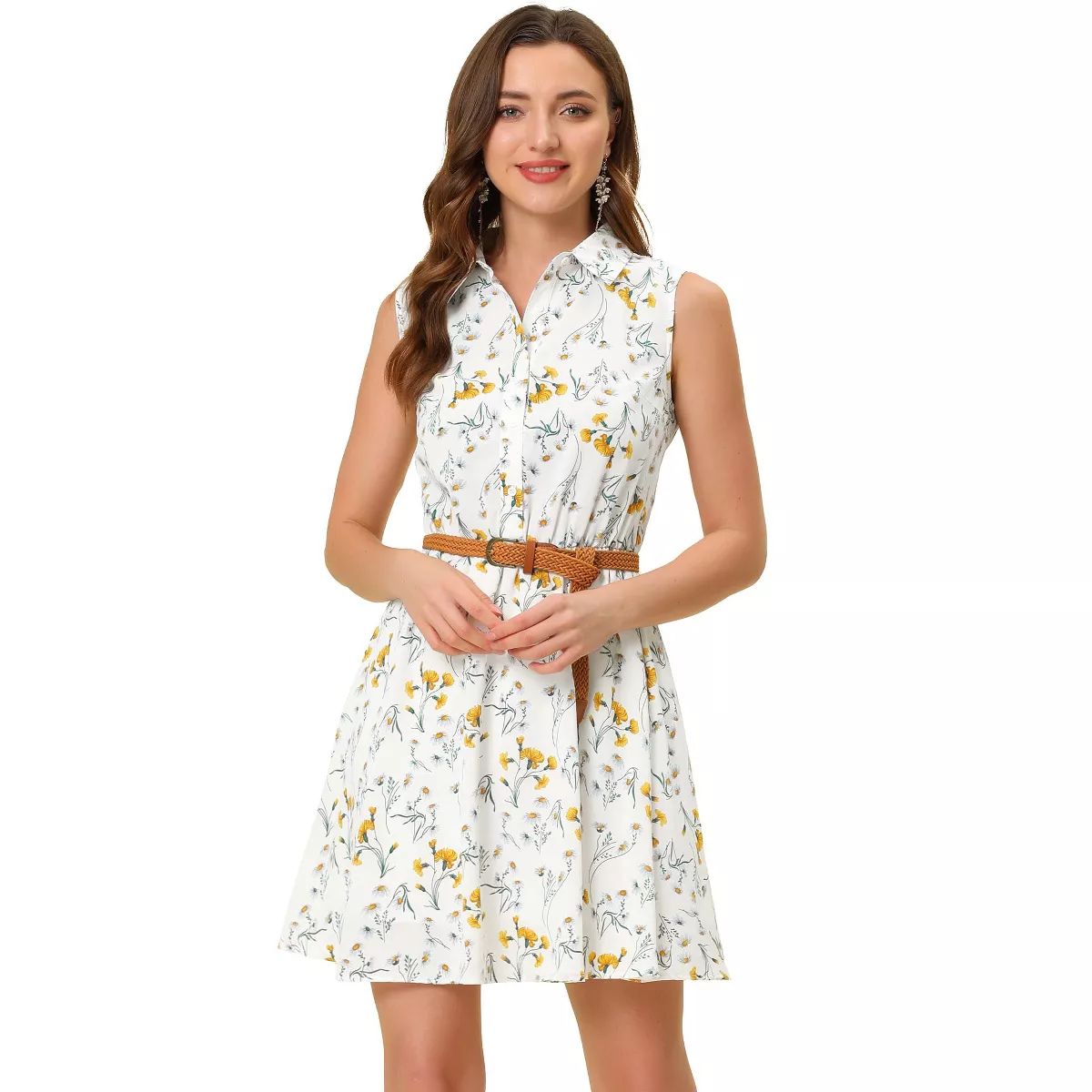 Allegra K Women's Floral Sleeveless Half Placket Knee Length Belted Summer Dress | Target