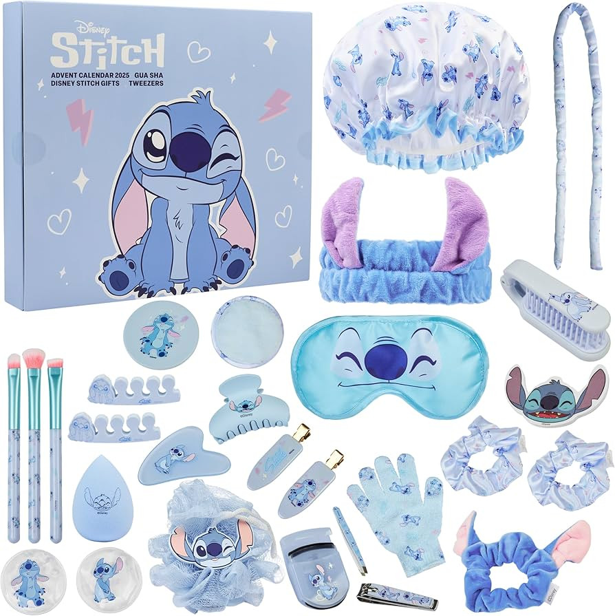 Get Trend Disney Stitch Advent Calendar 2025 Women Teens Makeup Brushes Hair Clips Eye Mask Beaut... | Amazon (US)