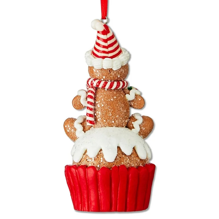 Red and White Clay Dough Gingerbread Man Cupcake Ornament, 4.5", by Holiday Time | Walmart (US)