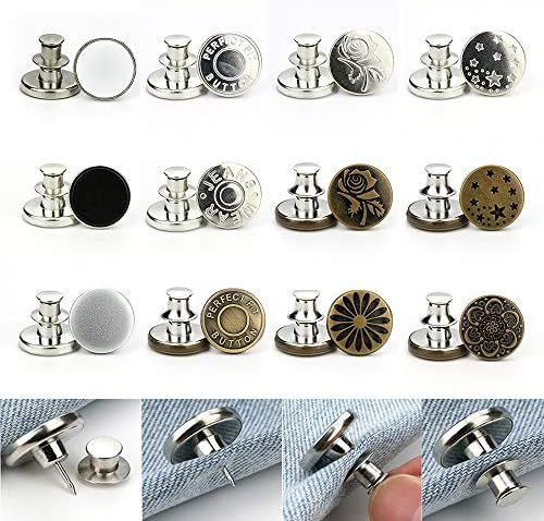 12 Sets Replacement Jean Buttons Pin, No Sew Instant Button 17mm Detachable Pants Button Removabl... | Amazon (US)