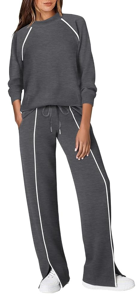 WIHOLL Lounge Sets for Women 2 Piece Fall Outfits 2025 Wide Leg Pant Matching Sets Womens Clothin... | Amazon (US)