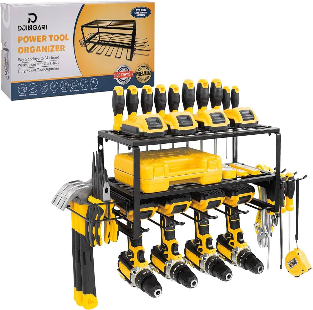 Power Tool Organizer Wall Mount, Heavy Duty Metal Drill Holder, 3 Layer Utility Tool Storage Rack... | Amazon (US)