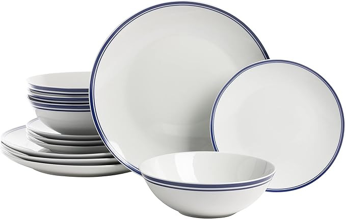 10 Strawberry Street Café Stripe Coupe Dinnerware Set, 12 Piece, Navy Blue | Amazon (US)