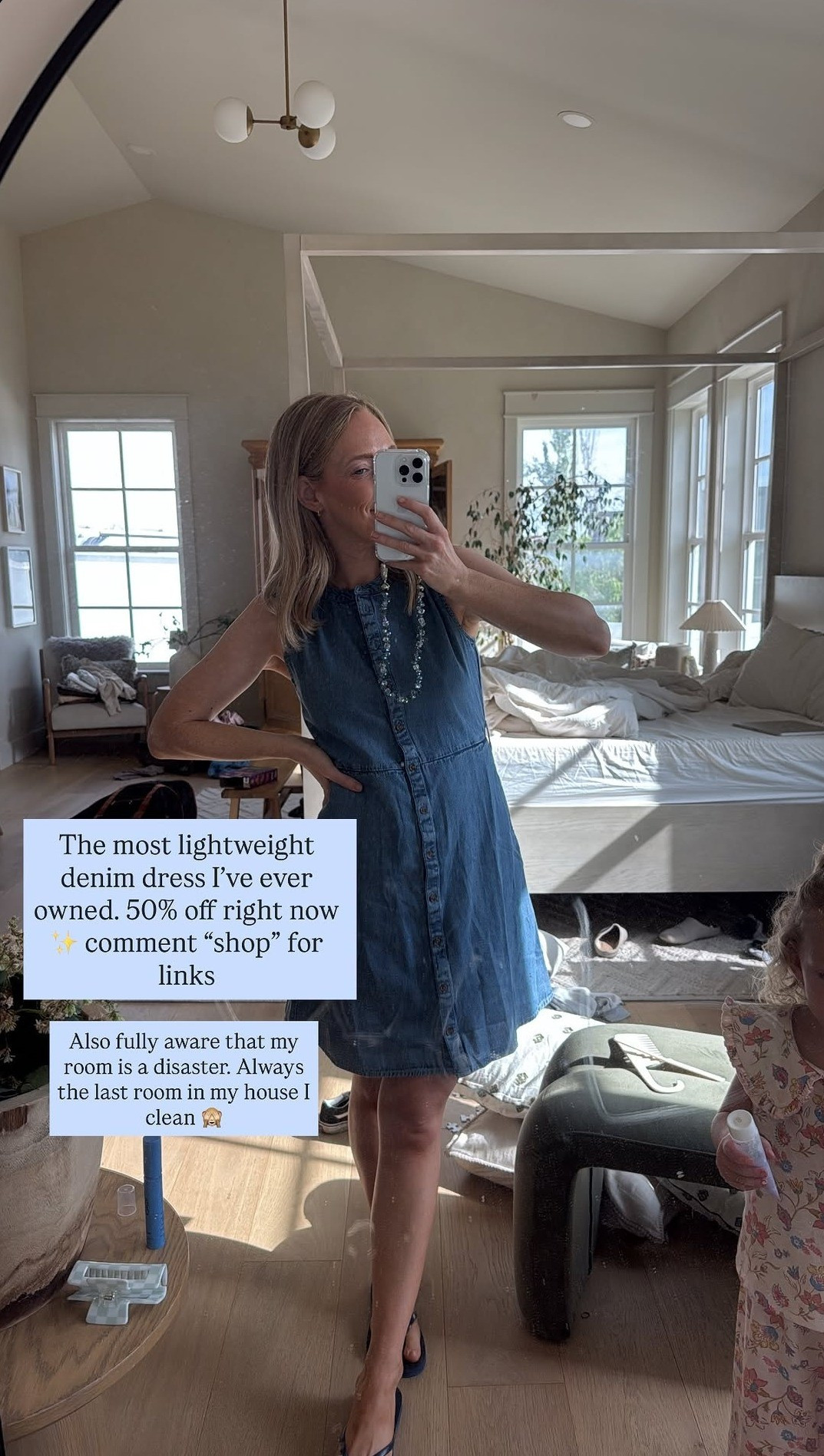 Messy room, pretty dress! I'm in love with this dress. It is the most lightweight denim dress I have ever had. 

 #LTKdayinmylife #LTKootd #LTKmomlife
